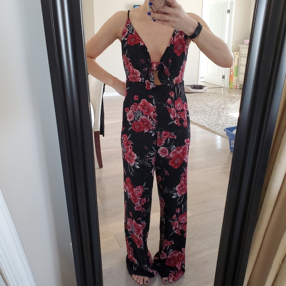 Black and Floral Jumpsuit